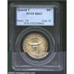 1935 50C Spanish Trail MS67 PCGS. The otherwise golden tinting deepens a little to orange hues in se