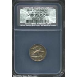 1837 Feuchtwanger Cent Unc Details, Obverse Scratched, NCS. HT-268(5H), R.1 Short scratches are note