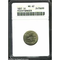 1837 Feuchtwanger Cent MS62 ANACS. HT-268(5G), R.2. The centers have minor softness of strike, as is