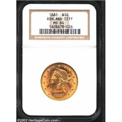 1881 $10 MS64 NGC. With sharp striking definition and billowy mint frost, this high quality Eagle is