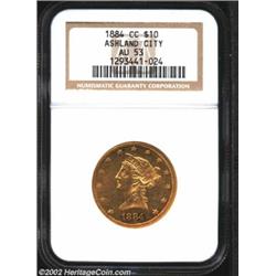 1884-CC $10 AU53 NGC. Winter 1-A, the only known dies. Eagle production at the Carson City Mint fell