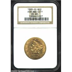 1893-CC $10 MS60 NGC. Winter 1-A, the only known dies. The final Carson City Mint Eagle in U.S. coin