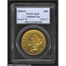 1850-O $20 AU53 PCGS. Regular issue Double Eagle production commenced in 1850 at both the Philadelph