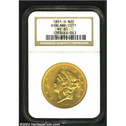 1851-O $20 MS61 NGC. Like the 1850-O and 1852-O, the second-year 1851-O is a common date among New O