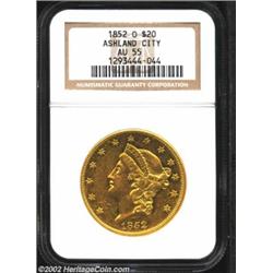 1852-O $20 AU55 NGC. This is a richly colored, green-gold example with remnants of a desirable semi-