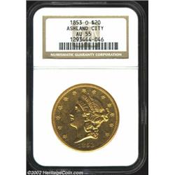 1853-O $20 AU55 NGC. For the first time since the inception of the denomination in 1850, the New Orl