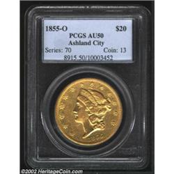 1855-O $20 AU50 PCGS. The 1855-O ranks fifth among the thirteen New Orleans Mint Double Eagles in te