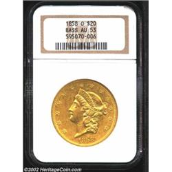 1858-O $20 AU53 NGC. Ex: Bass. The majority of the 45-55 1858-O Double Eagles believed extant in AU.