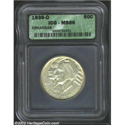 1939-D 50C Arkansas MS66 ICG. The Denver Mint issue of this final year of the Arkansas Commemorative