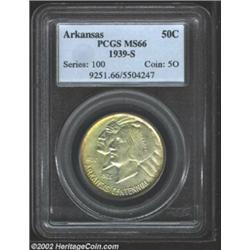 1939-S 50C Arkansas MS66 PCGS. Mottled tan-russet patina overlays a base of silver-gray color. Every