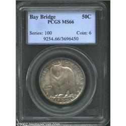 1936-S 50C Bay Bridge MS66 PCGS. Original muted grey and gold hues blanket both sides of this mark-f