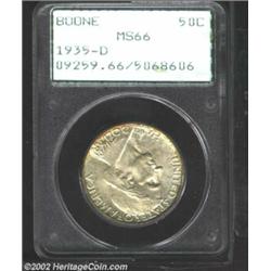 1935-D 50C Boone MS66 PCGS. An even layer of argent patina covers each side. A fully original exampl