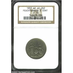 1837 Feuchtwanger Three Cents Fine 15 NGC. HT-262, R.3. This is an example of a trial piece minted b