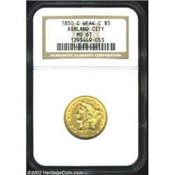 1850-C $5 Weak C MS61 NGC. Winter 15-G. While the obverse die is the same as that on 15-F, the rever