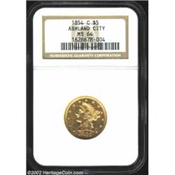 1854-C $5 MS64 NGC. Winter 22-I. The 1854-C is one of the scarcer Charlotte Half Eagles. It is rated