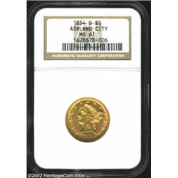 1854-D $5 MS61 NGC. Winter 25-T. The 1854-D is one of the more commonly encountered Dahlonega Fives,