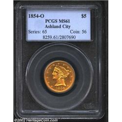 1854-O $5 MS61 PCGS. At the MS61 level, this piece is one of the finest known. Choice AU pieces are.