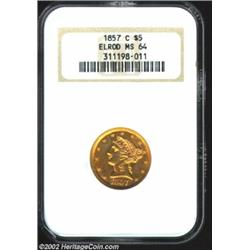 1857-C $5 MS64 NGC. Ex: Elrod. Winter 25-J. Formerly offered as lot 7759 in our 2000 FUN Signature S