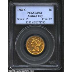 1860-C $5 MS62 PCGS. Winter 28-M. This is easily one of the finest examples known of this historic i