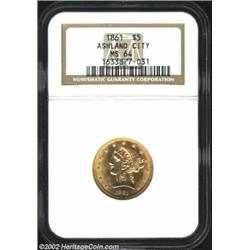 1861 $5 MS64 NGC. Fully struck in all areas, the surfaces sparkle with intense mint luster and there