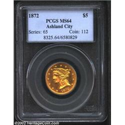 1872 $5 MS64 PCGS. This pristine Philadelphia-mint rarity was most recently offered in our September