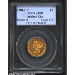 1884-CC $5 AU58 PCGS. Winter 1-A. Like the 1883-CC, the 1884-CC is another low mintage issue from th