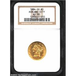 1884-CC $5 AU58 NGC. Winter 1-A. A second near-Mint example of this scarce and worthwhile Carson Cit
