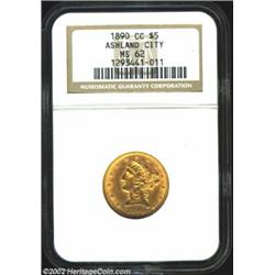 1890-CC $5 MS62 NGC. Winter 1-A. With a mintage of 53,800 pieces, the 1890-CC is considered one of t