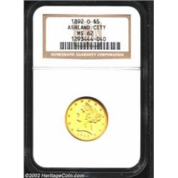 1892-O $5 MS62 NGC. Only 10,000 pieces were struck of the 1892-O, tying it with the 1856-O as the tw