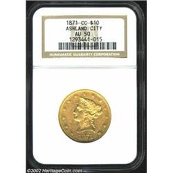 1871-CC $10 AU50 NGC. Winter 1-A. The '71-CC is the most readily obtainable CC-mint Eagle from the 1