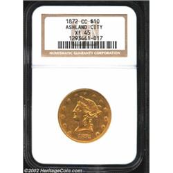 1872-CC $10 XF45 NGC. Winter 1-A. The Carson City Mint mated a single obverse die with the two lefto