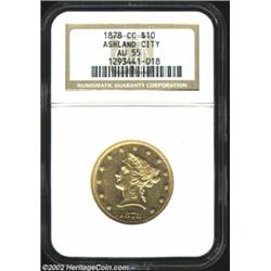 1878-CC $10 AU55 NGC. Winter 1-A, the only known dies. The Carson City Mint produced only 3,244 Libe