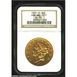 1871-CC $20 AU55 NGC. Winter 1-A, the only known dies. Production of Double Eagles at the Carson Cit