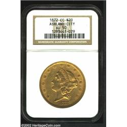 1872-CC $20 AU50 NGC. Winter 1-A. Although not as elusive as the 1870-CC and 1871-CC, the 1872-CC (2