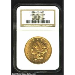 1874-CC $20 AU58 NGC. Winter 1-A, the only known dies. The original mintage of the 1874-CC dwarfs th