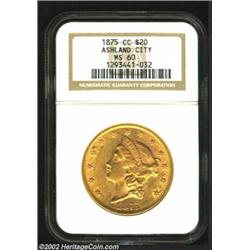 1875-CC $20 MS60 NGC. Winter 1-A. More plentiful than the 1874-CC in high grades, the 1875-CC (111,1