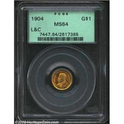 1904 G$1 Lewis and Clark MS64 PCGS. Deeply set green-gold color gives way to orange-gold overtones d