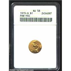 1915-S G$1 Panama-Pacific Gold Dollar AU58 ANACS. Glossy and bright with just a hint of wear. Import