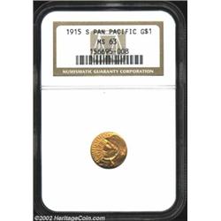 1915-S G$1 Panama-Pacific Gold Dollar MS63 NGC. Appealing color and a generally mark-free appearance