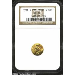 1915-S G$1 Panama-Pacific Gold Dollar MS64 NGC. Bright and satiny with no noticeable marks. Importan