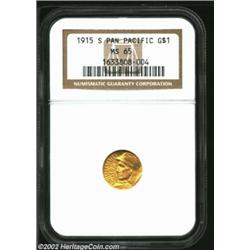 1915-S G$1 Panama-Pacific Gold Dollar MS65 NGC. Both sides are draped in rich, original, orange-gold