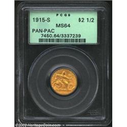 1915-S $2 1/2 Panama-Pacific Quarter Eagle MS64 PCGS. Both sides are richly colored in reddish-gold.