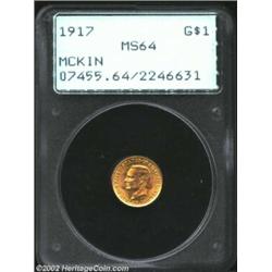 1917 G$1 McKinley MS64 PCGS. Swirling luster dances about the devices. This pleasing, near-Gem speci