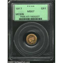 1917 G$1 McKinley MS67 PCGS. This is one of the most appealing McKinley Gold Dollars of either date.