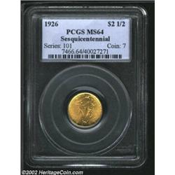 1926 $2 1/2 Sesquicentennial MS64 PCGS. A sharply struck and lustrous near-Gem that has rich honey-g