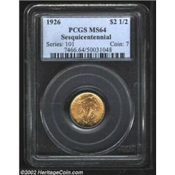 1926 $2 1/2 Sesquicentennial MS64 PCGS. A flashy and bright near-Gem that has a needle-sharp strike.