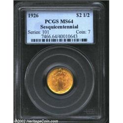 1926 $2 1/2 Sesquicentennial MS64 PCGS. Some isolated, shallow marks are seen, but the surfaces are.