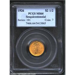 1926 $2 1/2 Sesquicentennial MS64 PCGS. A well-struck Commemorate with warm lemon-gold color and a s