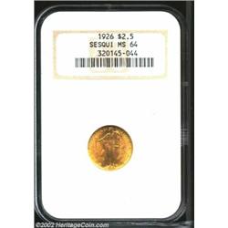 1926 $2 1/2 Sesquicentennial MS64 NGC. Both sides drip with luster. While there are many tiny marks,