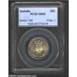 1893 25C Isabella Quarter MS65 PCGS. Dappled champagne, lilac, and pale russet hues adorn both sides